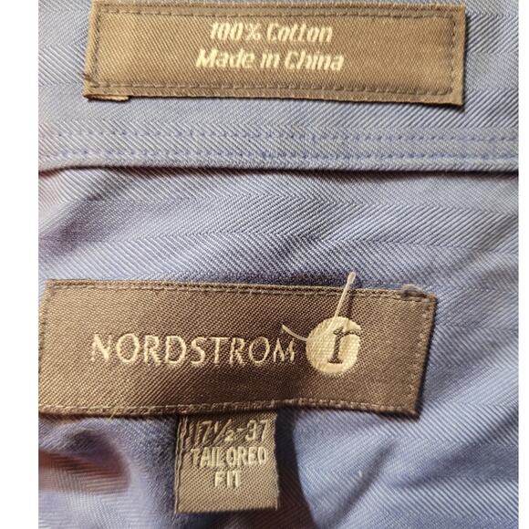 Nordstrom Blue Jacquard Cotton Dress Shirt 17.5 37 Tailored Fit Preppy Executive - Picture 4 of 11